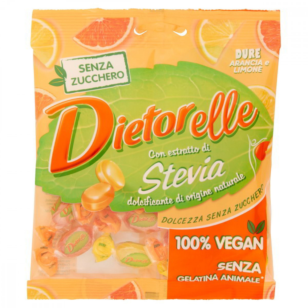 Dietorelle cukríky VEGAN so stéviou bez cukru pomaranč a citrón 70g